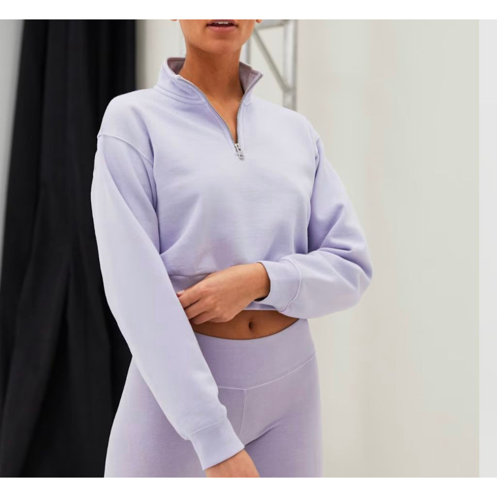Aritzia Tna Cozy Fleece Cropped Quarter-Zip Sweatshirt XS Purple Airport